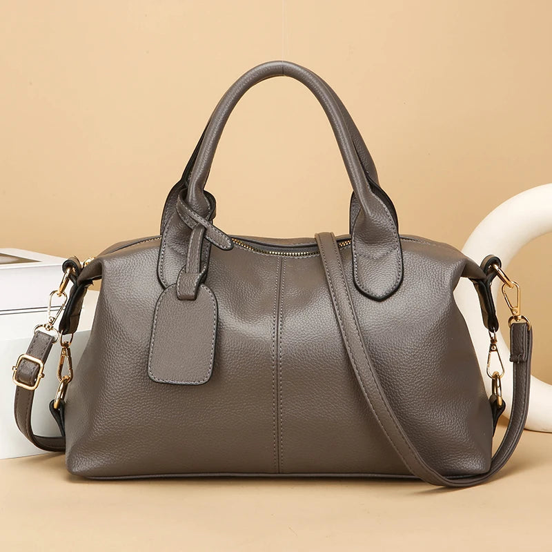 Genuine Brand Soft Leather Shoulder Bag For Women Casual Tote Bag Female Solid Color Purse Simple Design Handbag Commuting Sac