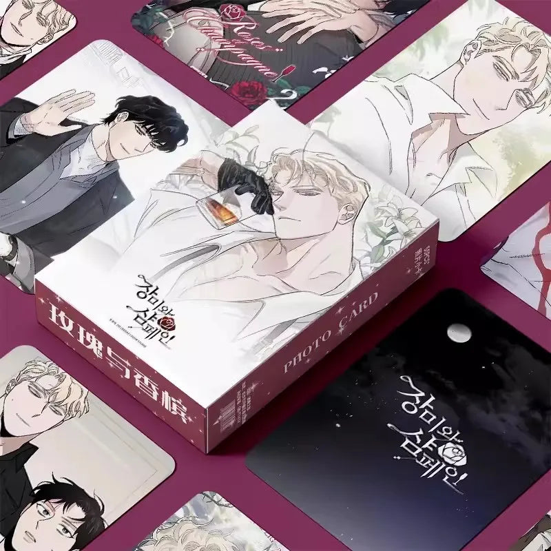 55 Pcs/Set Korean Manhwa Roses and Champagne Laser Lomo Card Lee Won, Caesar Comic Characters 3 Inches Photocard Cosplay Gift