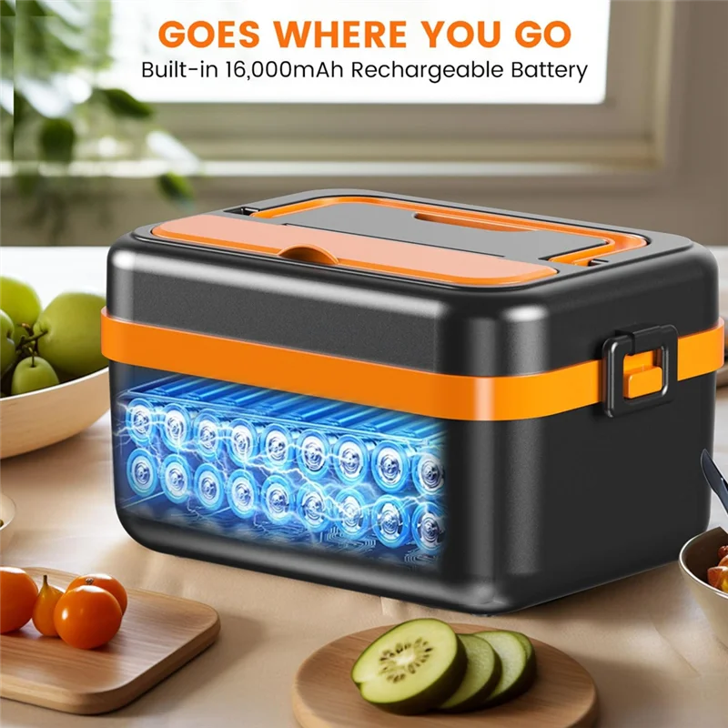 A98I-Cordless Electric Lunch Box, Rechargeable Self-Heating Food Warmer With 16000Mah Battery, For Work/Travel/Car/Office