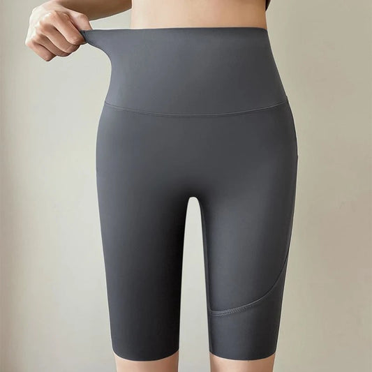 Horetong Women's Sports Shorts with Pockets High Waist Fitness Casual Streetwear Short Trousers Female Tight Shorts Workout Pants