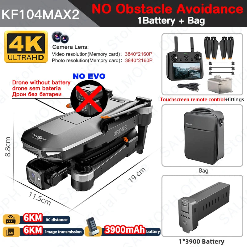 KF104 / KF104MAX2 Professional Drone With 4K Camera 3-Axis Gimbal WIFI 360 Obstacle Avoidance Touch Screen FPV Brushless RC Dron