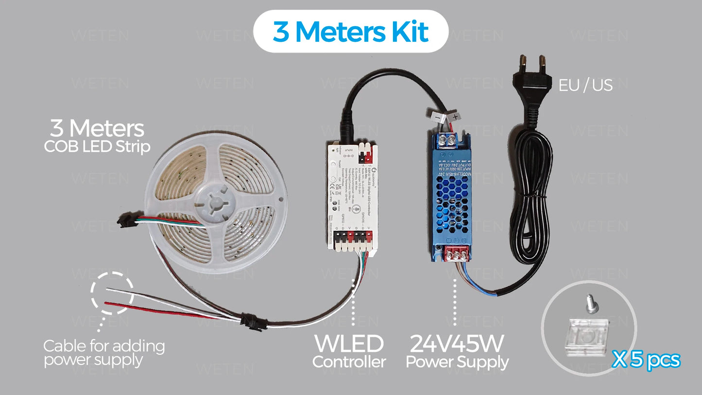 Controlador WLED ESP32 RGBIC COB LED Tira de luz Kit de cinta reactiva al sonido Música Sincronización Funciona con Alexa 24V 5 10 15 20 25 30 40 M
