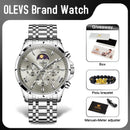 OLEVS 3653 Mens Watch Quartz Watch Multifunctional Chronograph Watch For Men 30M Waterproof Luminous Moon Phase Box Original