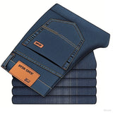 2025 men's fashion business jeans classic style casual elastic slim fit jeans men's denim pants black blue