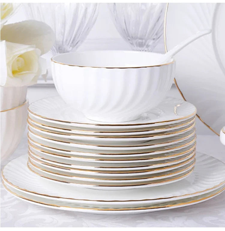 1pc Dish And Plates Bone china Dinner Set China Health Tableware White Ceramic Fruit tray  Soup plate Bowl Dish Gift Porcelain