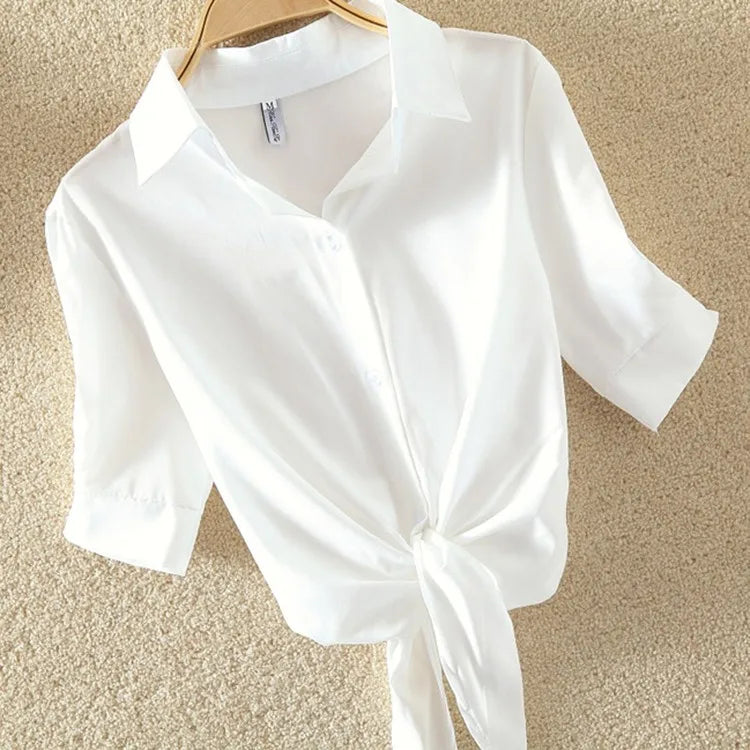 2025 New Women's Tops Fashion Women Summer Chiffon Blouse Short Sleeve Casual Shirt White Ropa Mujer Blusas Feminino