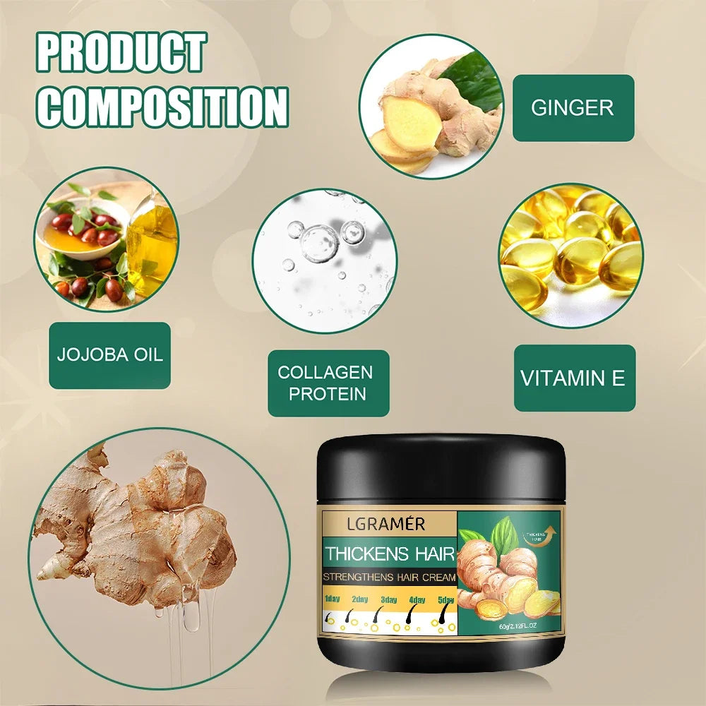 Crema para el crecimiento del cabello, jengibre, alopecia, reparación, prevención de la caída del cabello, tratamiento de la calvicie, fortalecedor denso, productos para el cuidado del cabello 