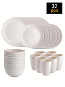 4/16/24pcs Reusable plastic tableware set, including plates, bowls and cups. Suitable for family picnics and school supplies