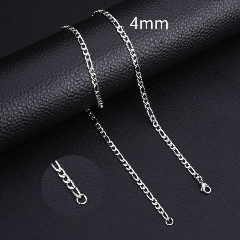 Collar HIYEE de cadena clásica de cuerda para hombre, ancho de 2/3/4/5 mm, cadena cubana tipo fígaro de acero inoxidable, joyería para hombre y mujer.