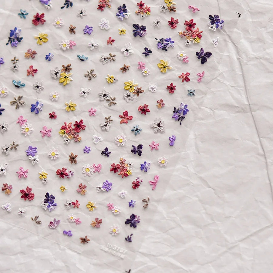 Colorful Sparkling Glass Fragment Spring Wildflowers High Quality Adhesive Flash Nail Stickers Art Decorations Design T-3784