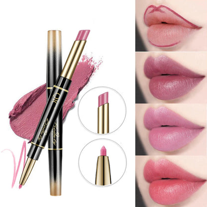 Delineador de labios 2 en 1, resistente al agua, mate, lápiz labial, rojo sexy, de larga duración, maquillaje, cosméticos