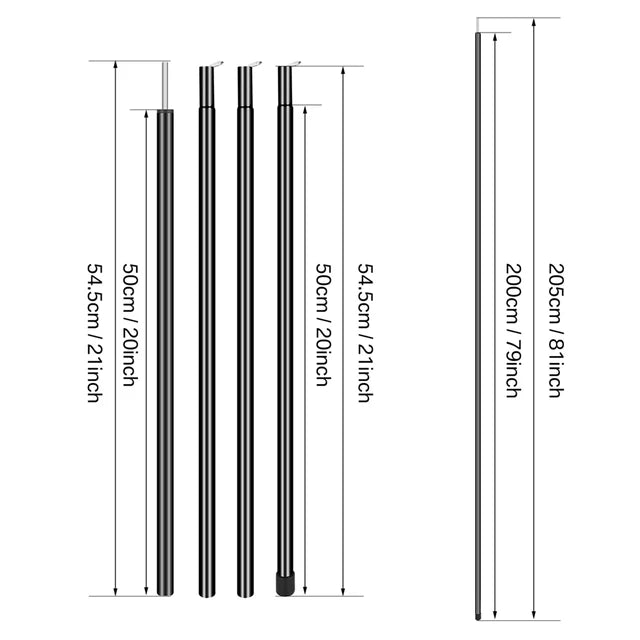 Bastones de trekking telescópicos, ligeros, ajustables y plegables, para acampar, senderismo, con toldo, 2 m, juego de 2 