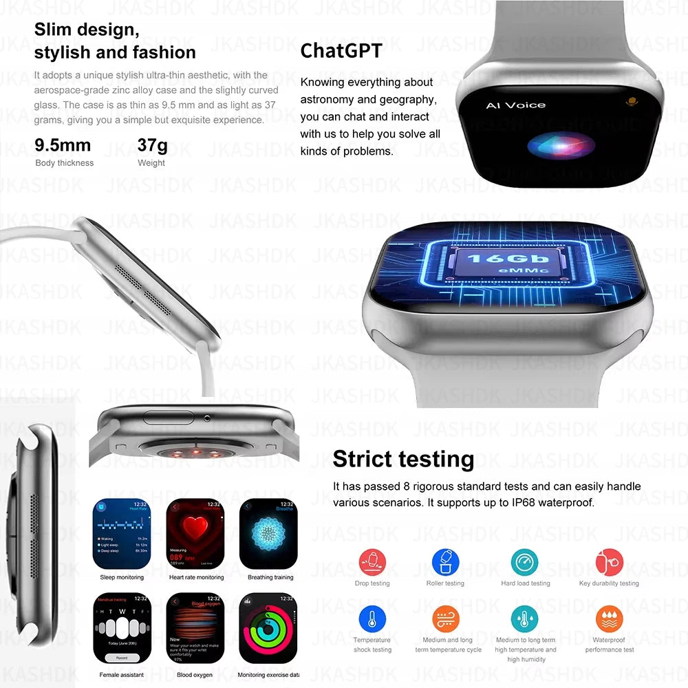 New For Apple Watch 10 GPS NFC Smart Watch Men Women Wireless Charging BT Call Waterproof HD AMOLED Smartwatch For Android IOS