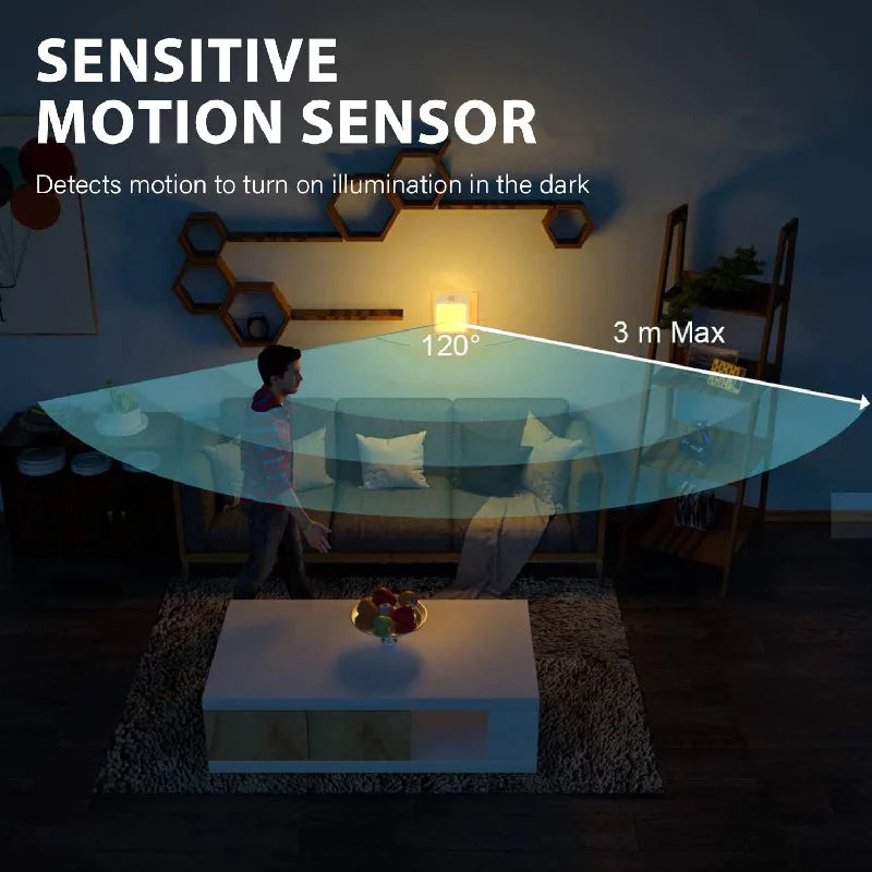 Luz nocturna con sensor de movimiento y luz LED, enchufe europeo, luz nocturna inalámbrica para niños, mesita de noche y dormitorio.