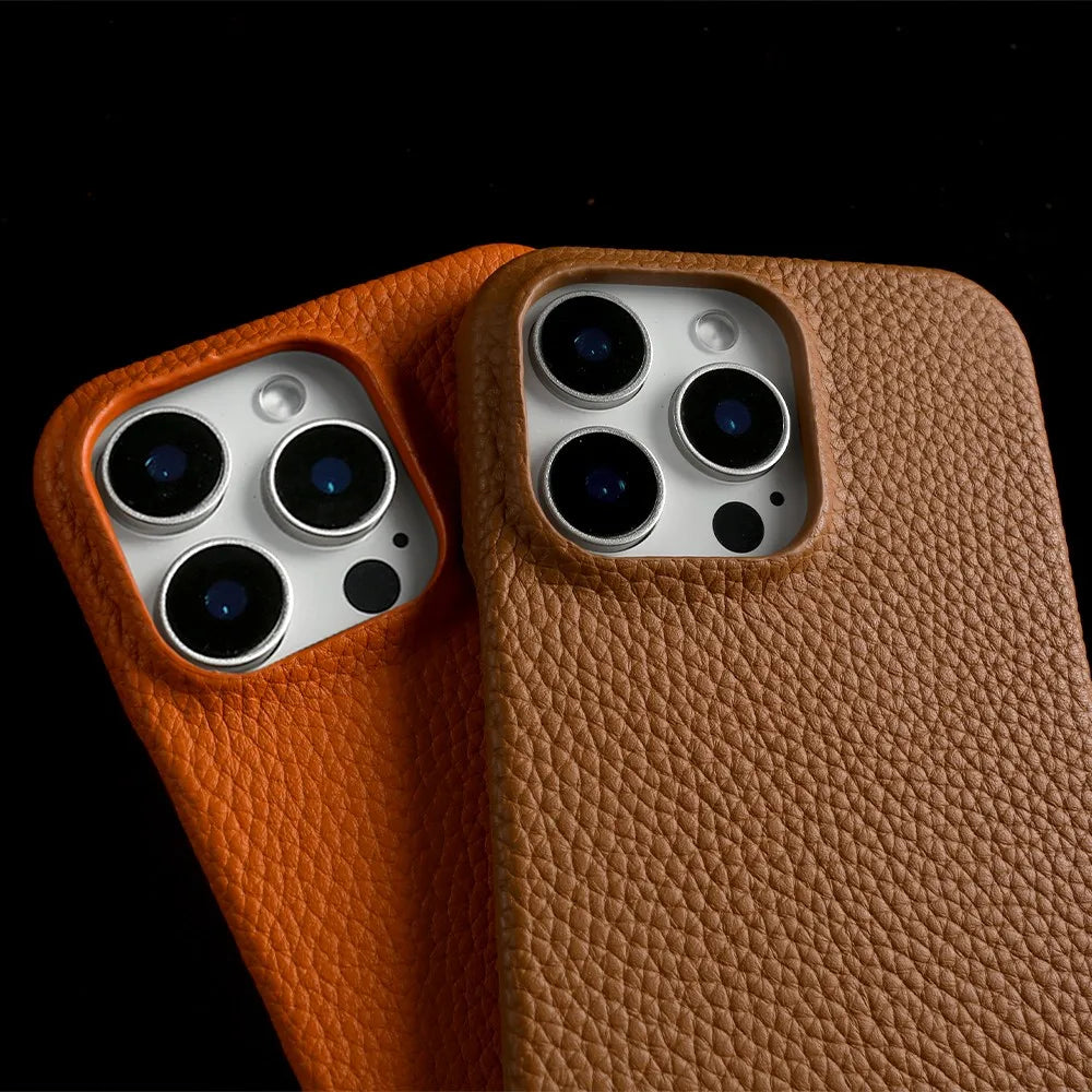 Funda de piel auténtica personalizable con cordón de carga para iPhone 16 Pro Max, 15, 14, 13, 12 y 11, con funda magnética.