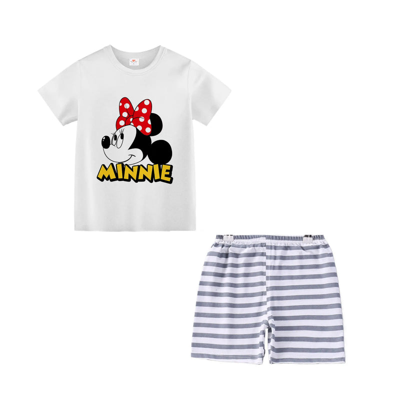 Mickey Mouse Summer T-shirt Shorts Children's Short Sleeve Set Cotton Tees Tracksuits Boys Girls Clothes Casual Two Piece