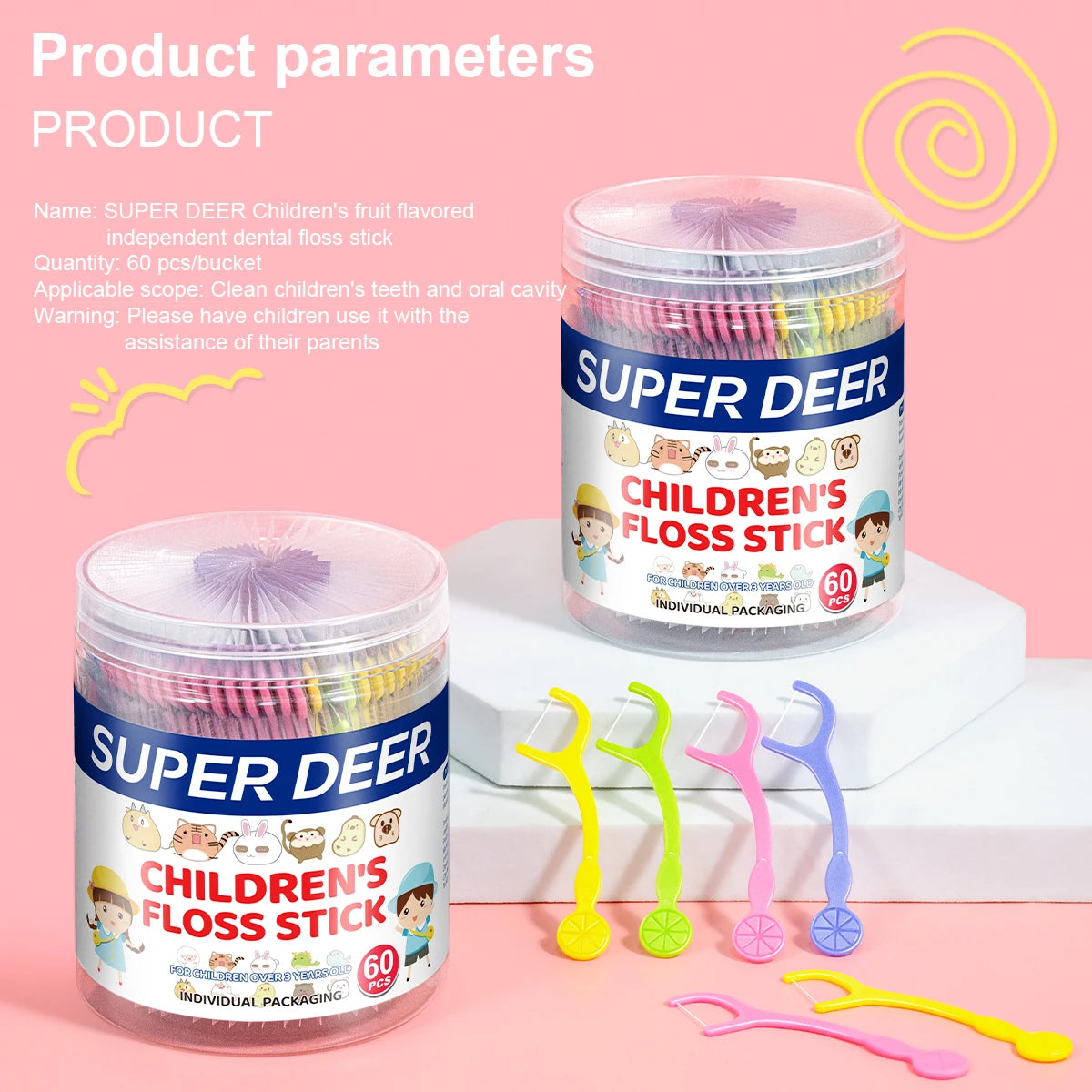 60pcs Kids Dental Floss Picks Cartoon Shape Teeth Cleaning Toothpicks Individual Pack Oral Care Dental Flosser for Children