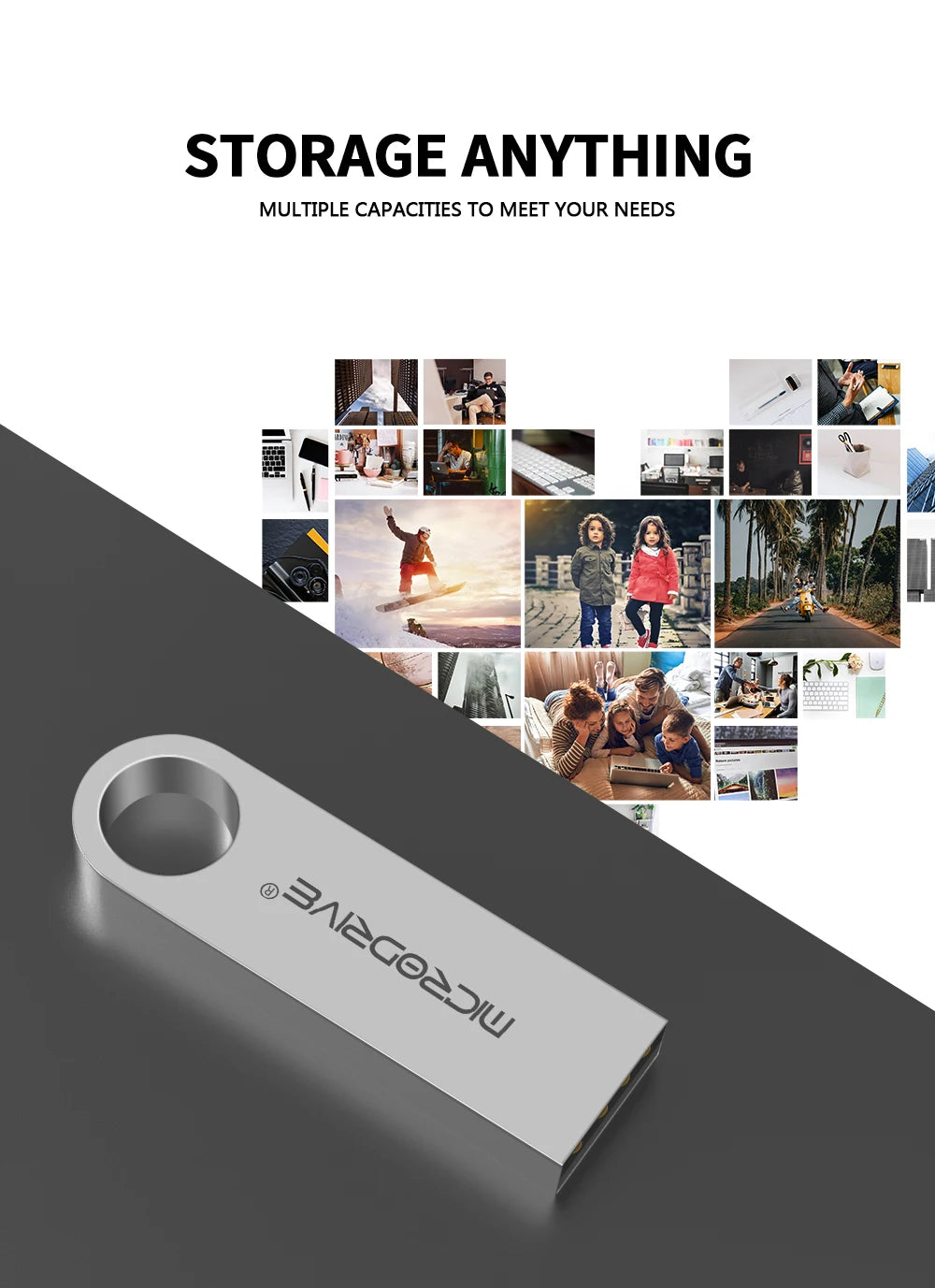 Waterproof USB Flash Drive, Pen Drive, 4GB, 8GB, 16GB, 32GB, 64GB, Metal Pendrive, Card Memory Stick Drives, U Disk with Key Ring