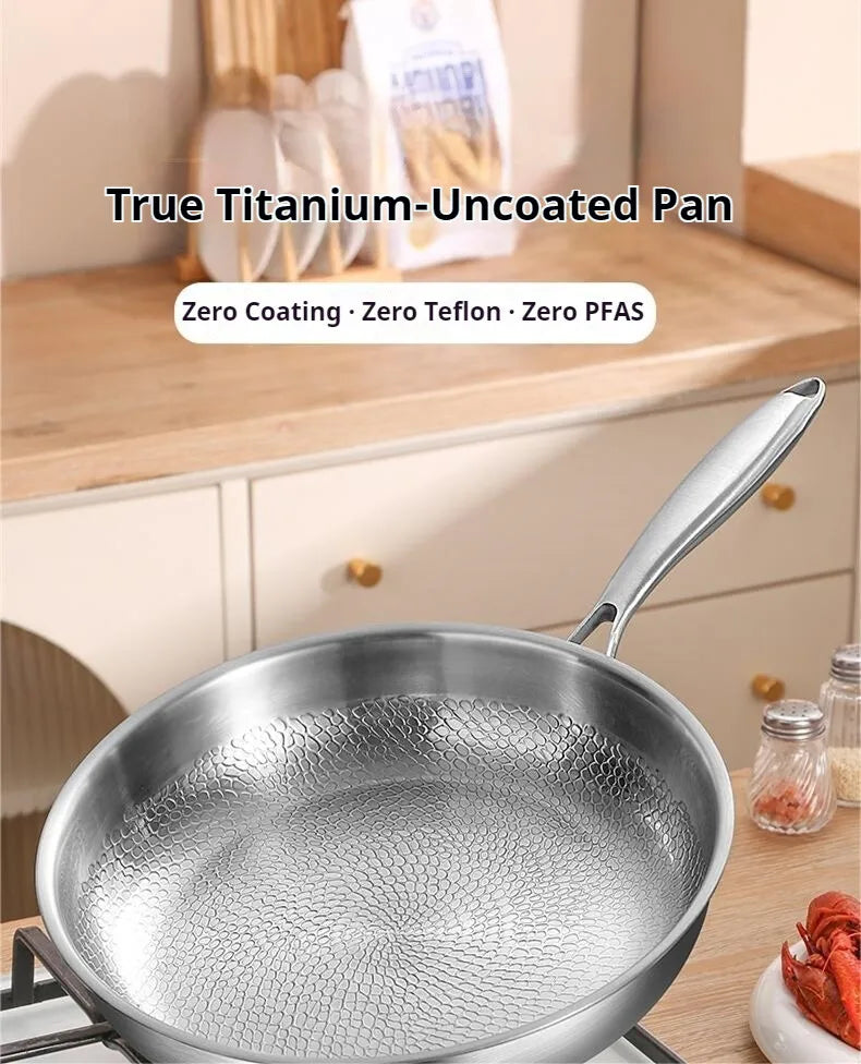 26/28/30cm German Pure Titanium Frying Pan Non-stick Frying Pan Uncoated Fish Scale Hammer Pattern Titanium Alloy Cookware
