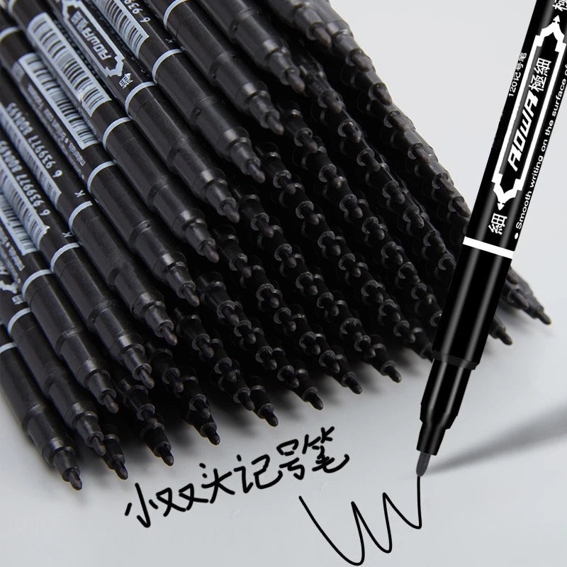10Pcs Double Tip Permanent Markers Pens Waterproof Oily Fine Tip Black Painting Marker Graffiti Marking Pens School Supplies