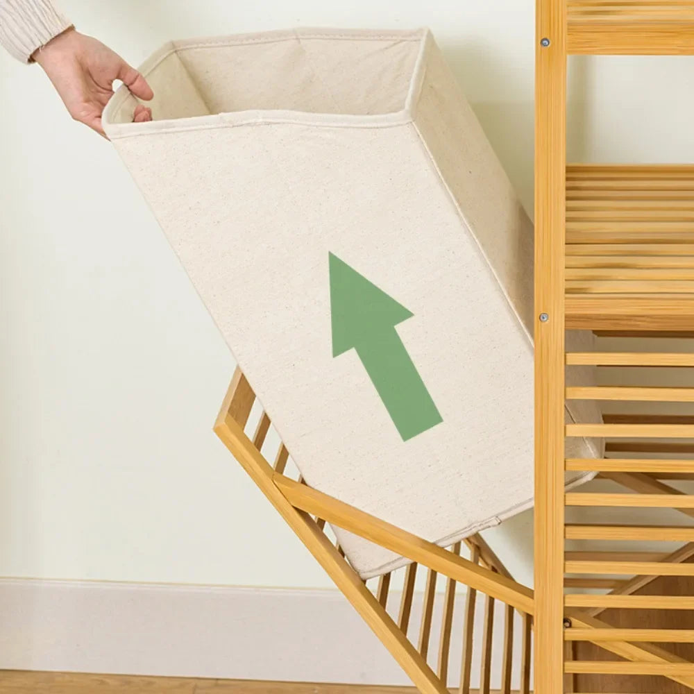 Laundry Hamper Bathroom Rack High-capacity Bamboo Laundry Baskets With Shelf With Tilt Out Basket Wooden Storage Hamper Racks