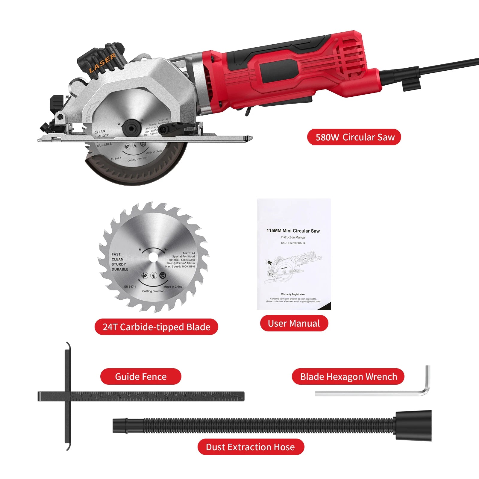 Geevorks Mini Circular Saw 4.8 Amp 4-1/2 Inch Compact Circular Saw 3700RPM Electric Circular Saws with Laser Cutting Guide