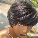 Short Pixie Cut Human Hair Wig for Black Women, Machine-Made Wigs with Bangs, Short Human Hair Wigs
