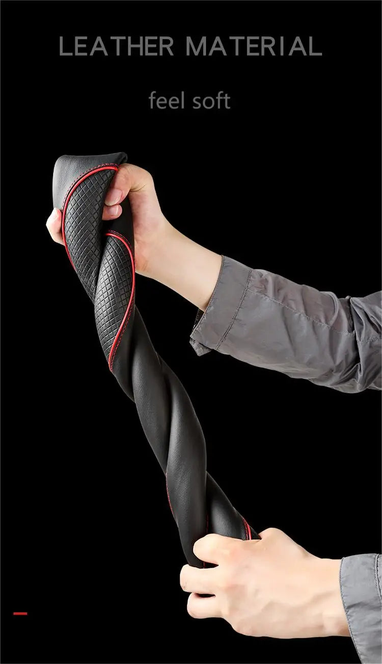 All Seasons Leather Diamond Steering Wheel Cover Universal Fit for 14 .5-15 Inch Durable Leather Cover Anti-Slip Veins Design