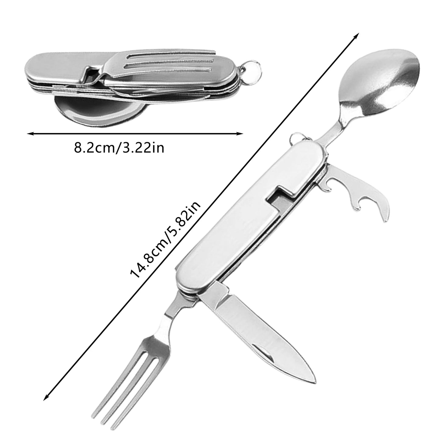 Outdoor Tableware Set Spoon Fork Knife Bottle Opener Stainless Steel 4 in 1 Foldable  Camping Cutlery Set Picnic Utensil Set