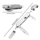 Juego de vajilla para exteriores, cuchara, tenedor, cuchillo, abridor de botellas, acero inoxidable, 4 en 1, plegable, juego de cubiertos para acampar, utensilio para Picnic