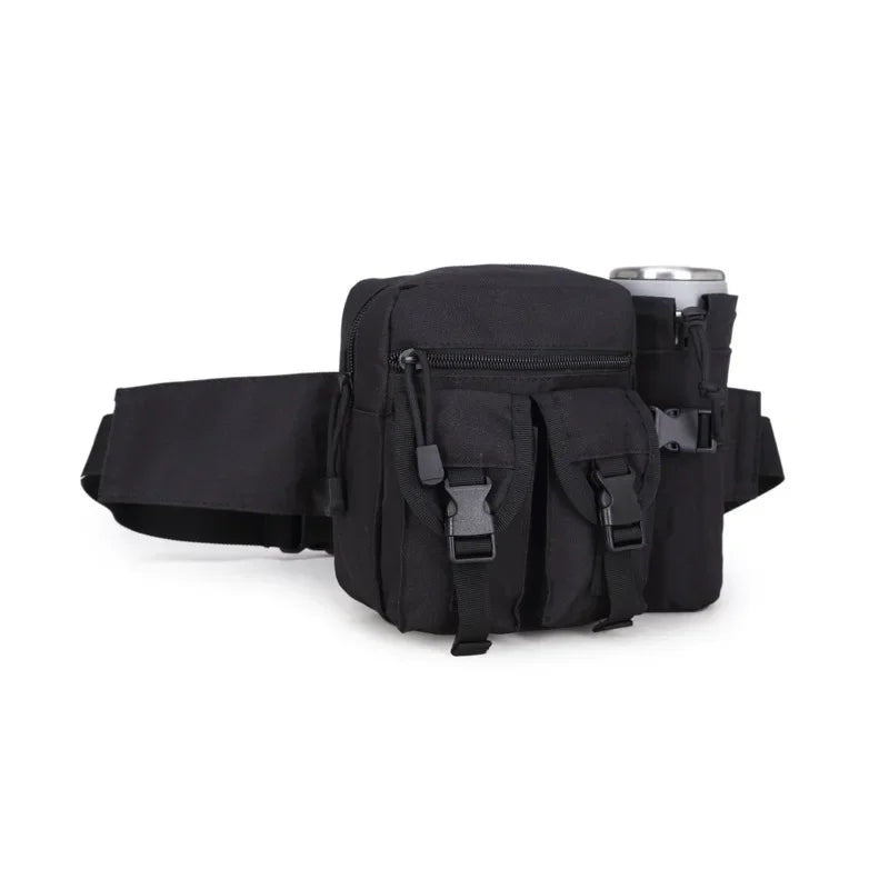 Tactical Running Waist Bag Outdoor Small Waterproof Canvas Backpack Unisex Sports Functional Bottle Carrier For Outdoor Activiti