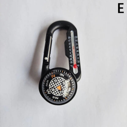Mini llavero con mosquetón y brújula con termómetro, accesorio de senderismo, mochila, acampada al aire libre, hebilla para montañismo. 