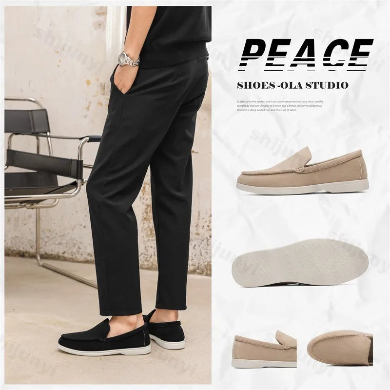 Men's Flat Loafers 2025 Frosted Suede Flat Shoes Comfortable Non-Slip Fashion Loafers Lightweight Trendy Outdoor Casual Shoes