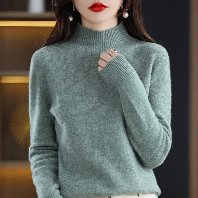 Autumn Winter Women Sweater Korean Fashion Warm Bottoming Shirts Half Turtleneck Basic Knitwear Solid Long Sleeve Pullovers 