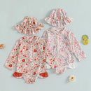 Kids Baby Girl Summer Swimwear Floral Print Backless Ruffles Long Sleeve Bodysuit Bathing Suit Girls Beachwear 0-4 Years