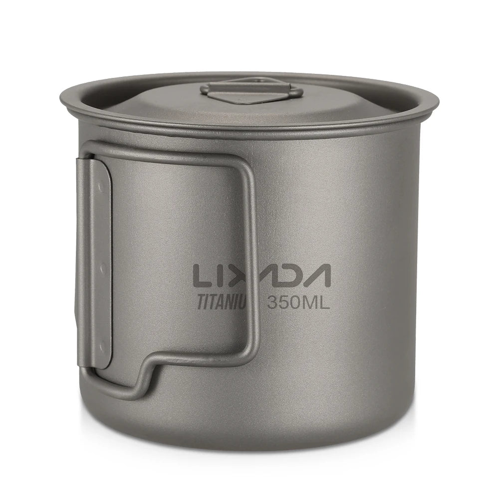 Taza de agua ultraligera de titanio Lixada con asa plegable, portátil para exteriores, camping, picnic, 300 ml/350 ml/550 ml/650 ml
