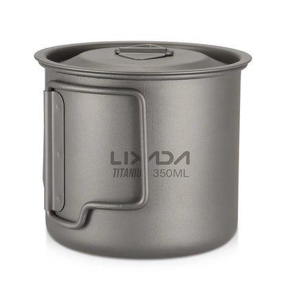 Taza de agua ultraligera de titanio Lixada con asa plegable, portátil para exteriores, camping, picnic, 300 ml/350 ml/550 ml/650 ml