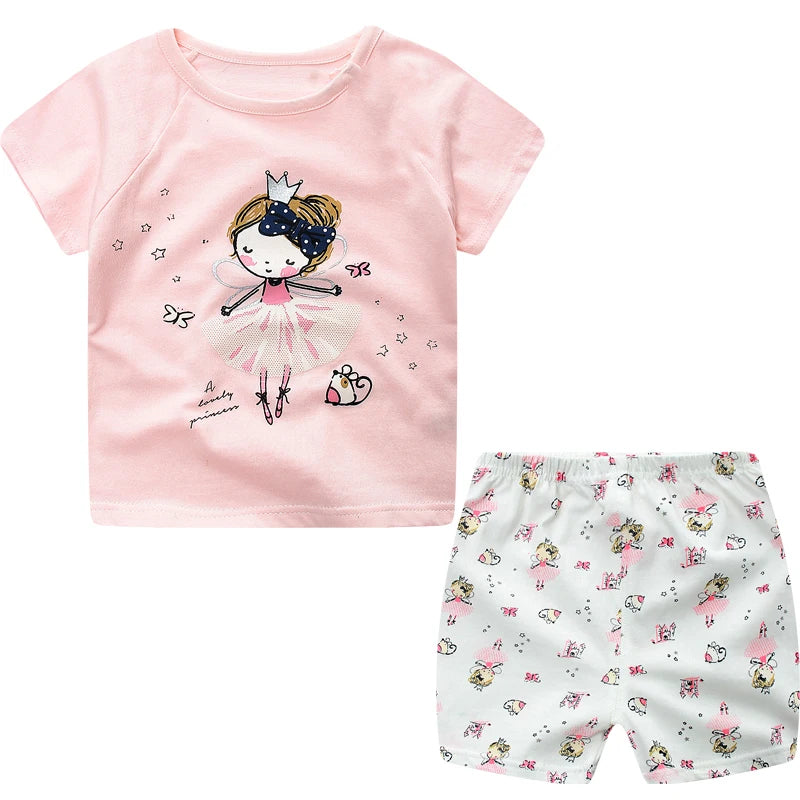 Mickey Mouse Summer T-shirt Shorts Children's Short Sleeve Set Cotton Tees Tracksuits Boys Girls Clothes Casual Two Piece