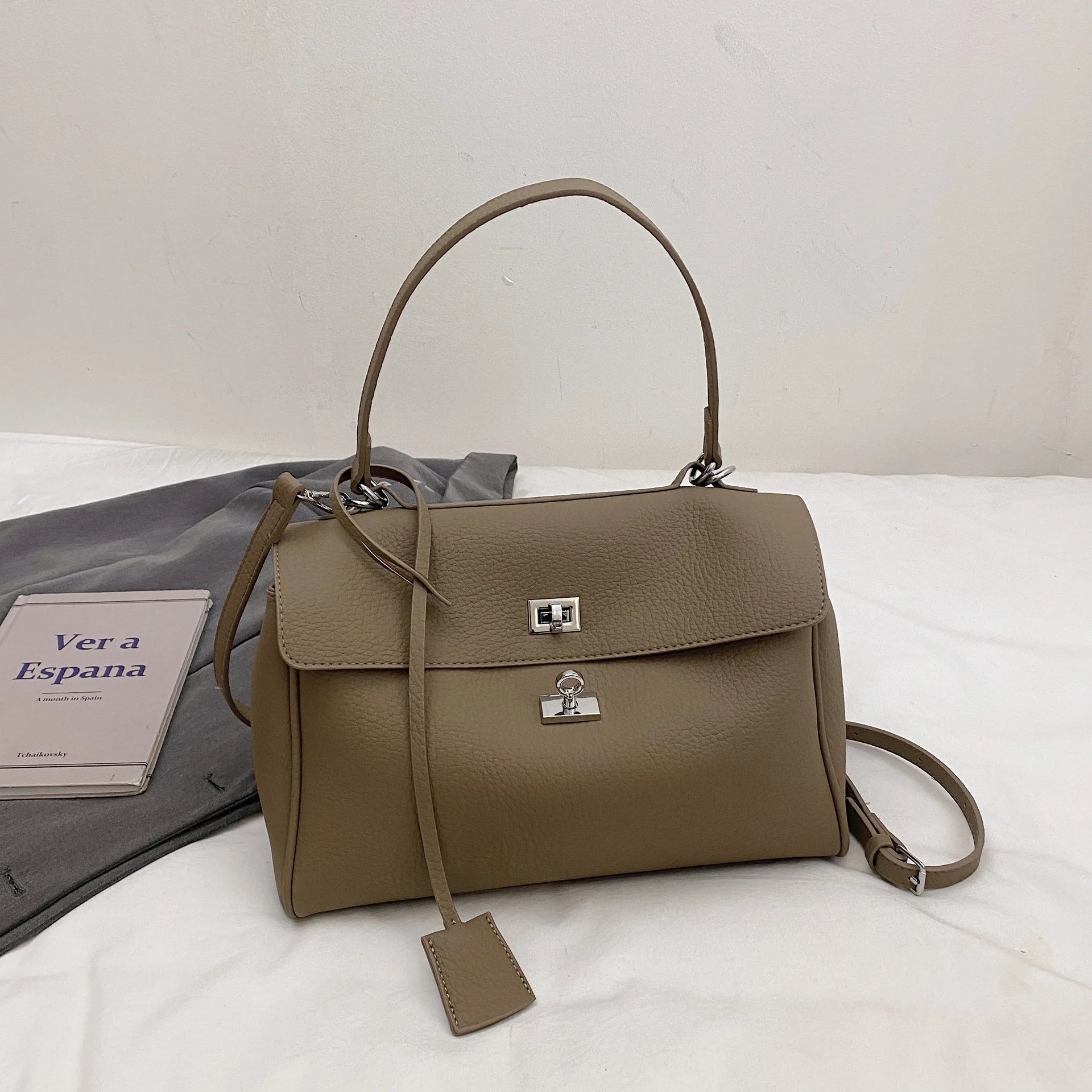 Casual Large Capacity Lychee Pattern Single Shoulder Slant Cross Bag Versatile Underarm Bag Simple Stylish Tote Bag