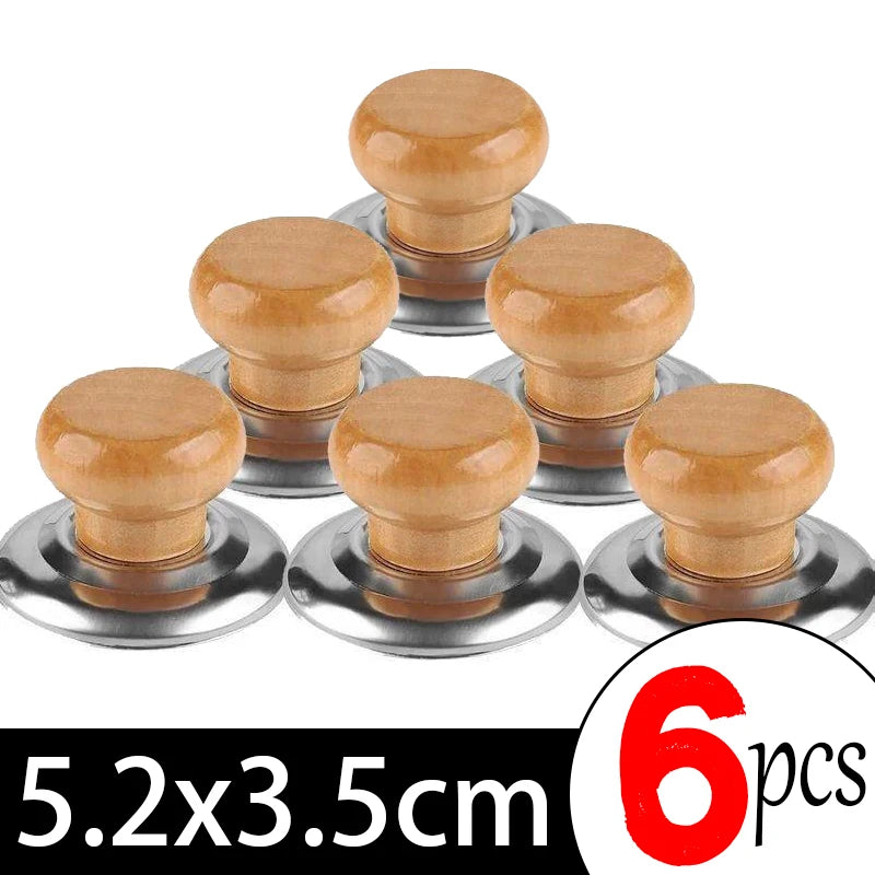 Universal Pot Lid Knobs Caps Wooden Heat-Resistant Cooking Pan Lid Covers Replacement Lifting Handle Kitchen Cookware Handgrip