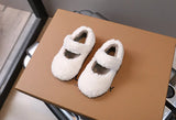 Children Fur Shoes 2025 Winter Kids Warm Plush Shoes For Girl Flat Loafers Moccasins Girls Casual Shoes Khaki, Beige