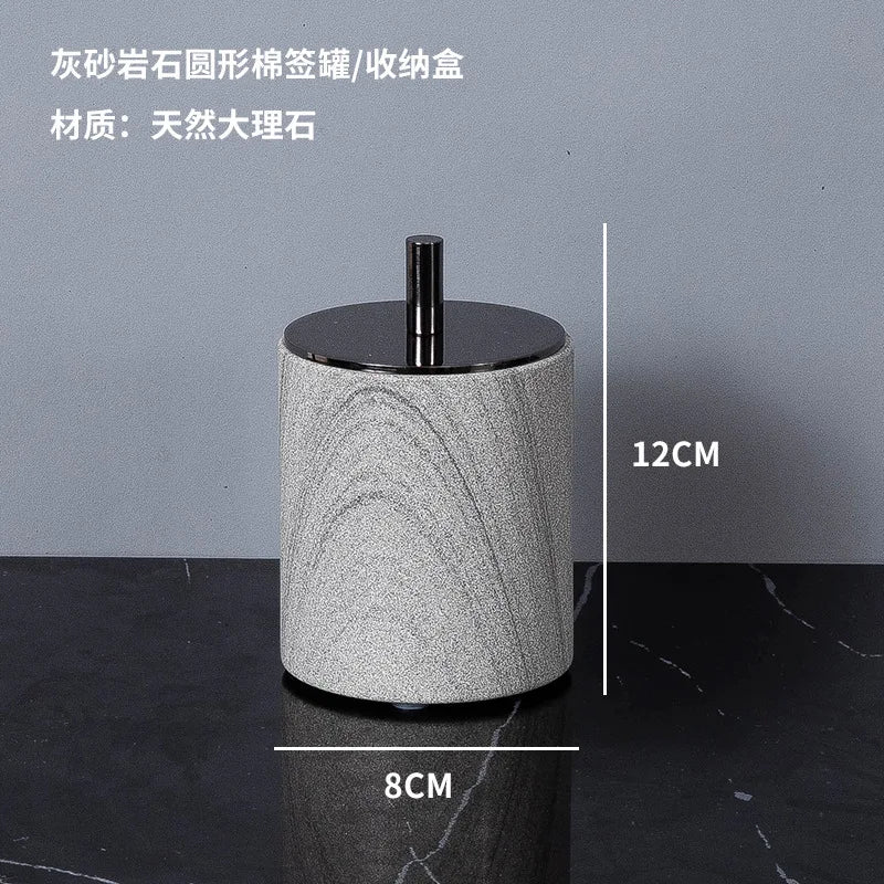 Nordic natural grey marble bathroom accessories Soap dispenser cotton swab jar tissue box soap dish tray bathroom decoration