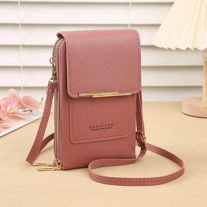 Cartera para teléfono móvil con pantalla táctil, de piel sintética, para mujer, minibolso de hombro con solapa, tipo bandolera, pequeño