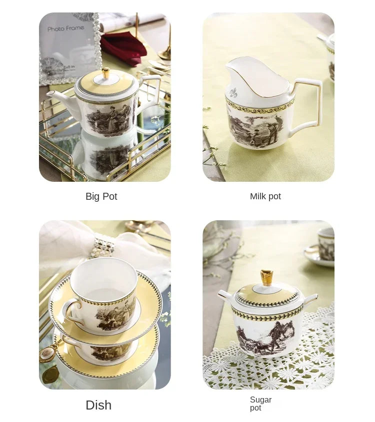 Nordic retro European tableware porcelain plates cups saucers pots high-end luxury sets creative home gifts