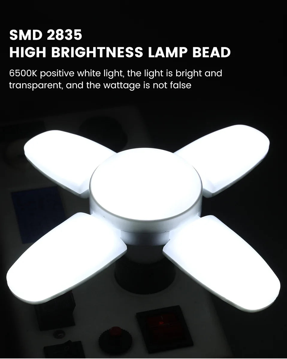 Bombilla LED plegable E27 de 28 W, CA 220 V/110 V, 40 bombillas deformables para iluminación de techo del hogar, almacén y garaje, luz blanca de 6500 K.