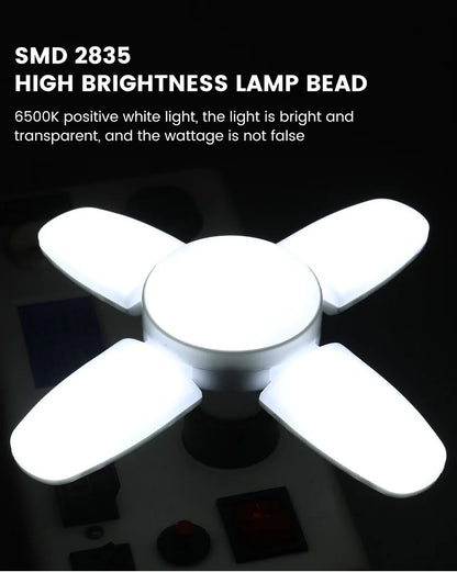 E27 Fan Foldable 28W LED Bulb AC220V/110V 40 Bulb Deformation for Home Ceiling Lights Warehouse and Garage White Light6500K Bulb