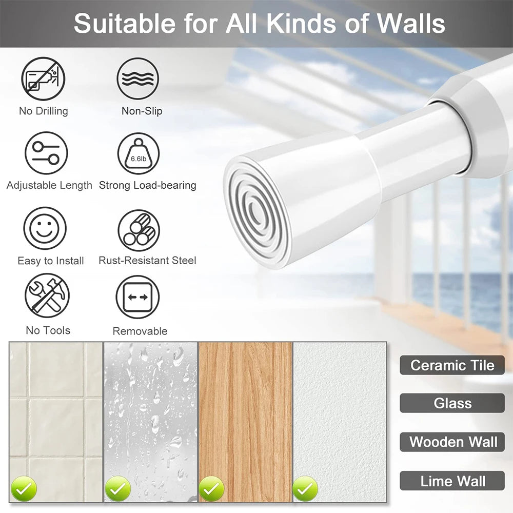 Barras de cortina con resorte de tensión, duraderas, de longitud ajustable, extensibles, telescópicas, para baño, cocina y armario, sin taladro.