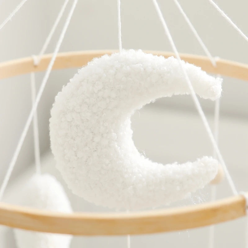 Baby Crib Mobile Rattle Toy Wooden Bed Bell Mobile Hanging Teddy Velvet Bear Doll Toy Newborn Music Box Crib Mobile Bracket Gift