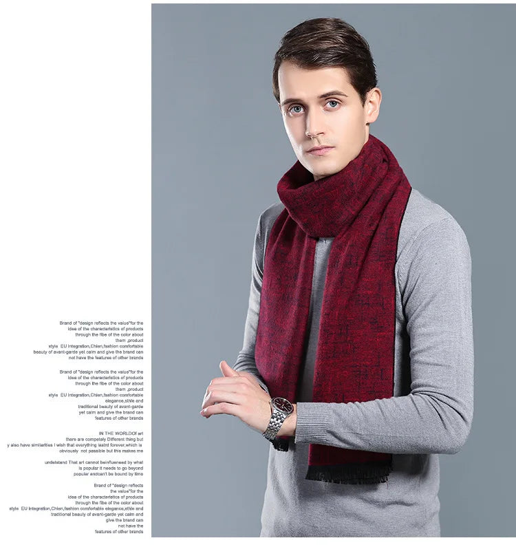 Designer Brand Plaid Men's Cashmere Scarf Winter Warm Scarves Shawls Casual Business Long Wraps Pashmina Christmas Gift for Man
