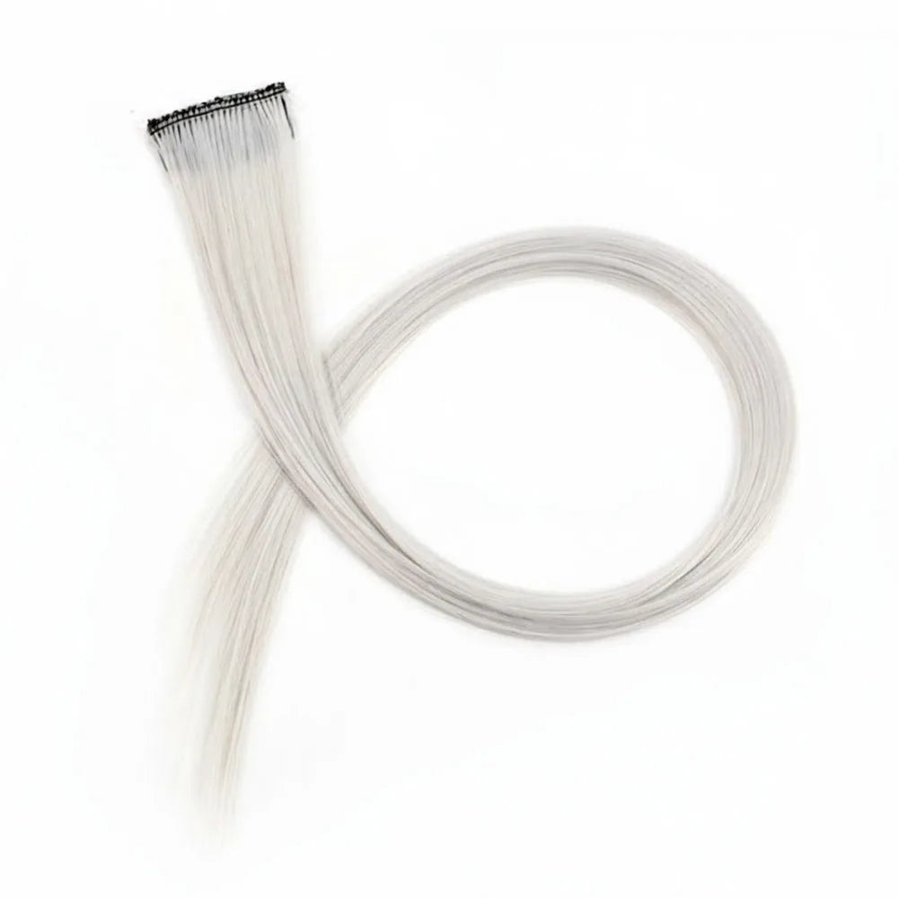 Stripe Printed Clip-in Hair Extensions Colorful Synthetic Hair Highlights 18 Inches Straight Wig Hairpieces for Daily Use Party